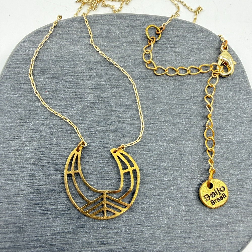 Beijo Brasil Gold Tone Geometric Horseshoe Pendant Necklace Statement Jewelry